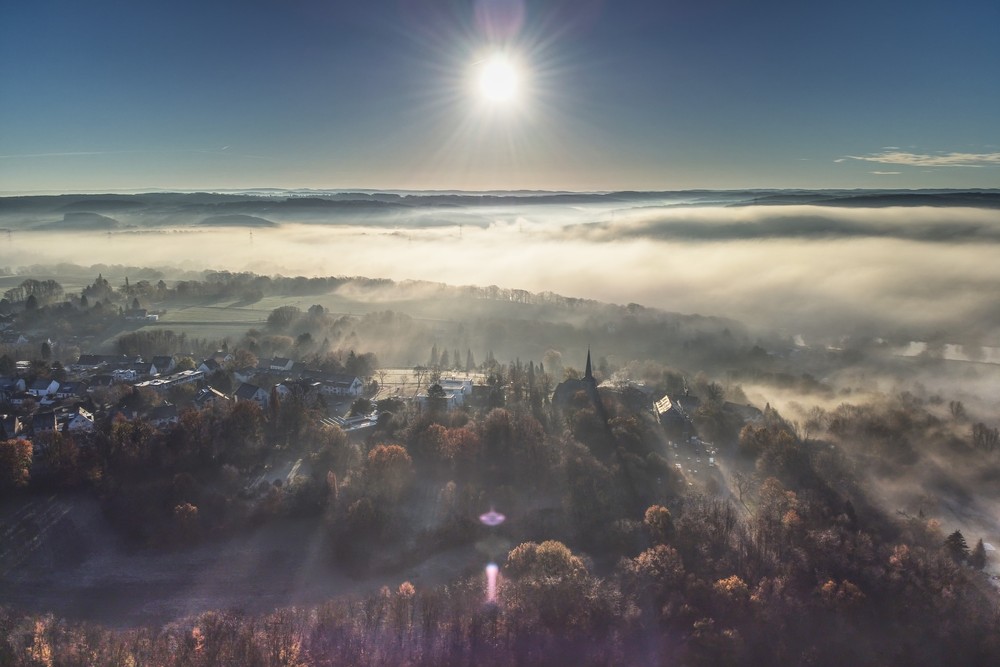 View into the Ruhr valley in fog
